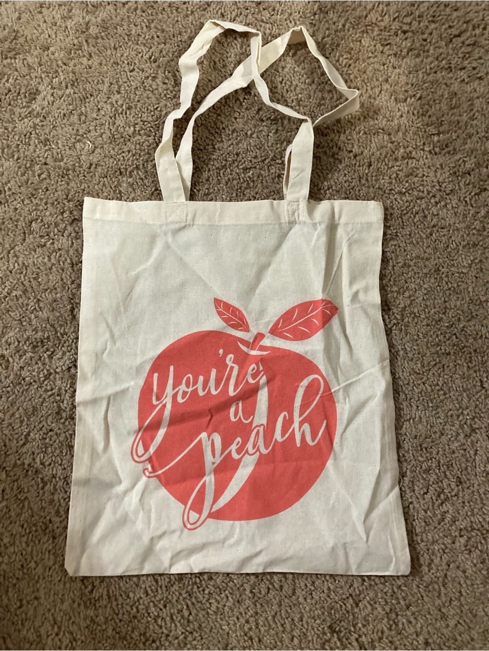 Cream Tote Bag with Coral Peach Graphic - "You're a Peach"